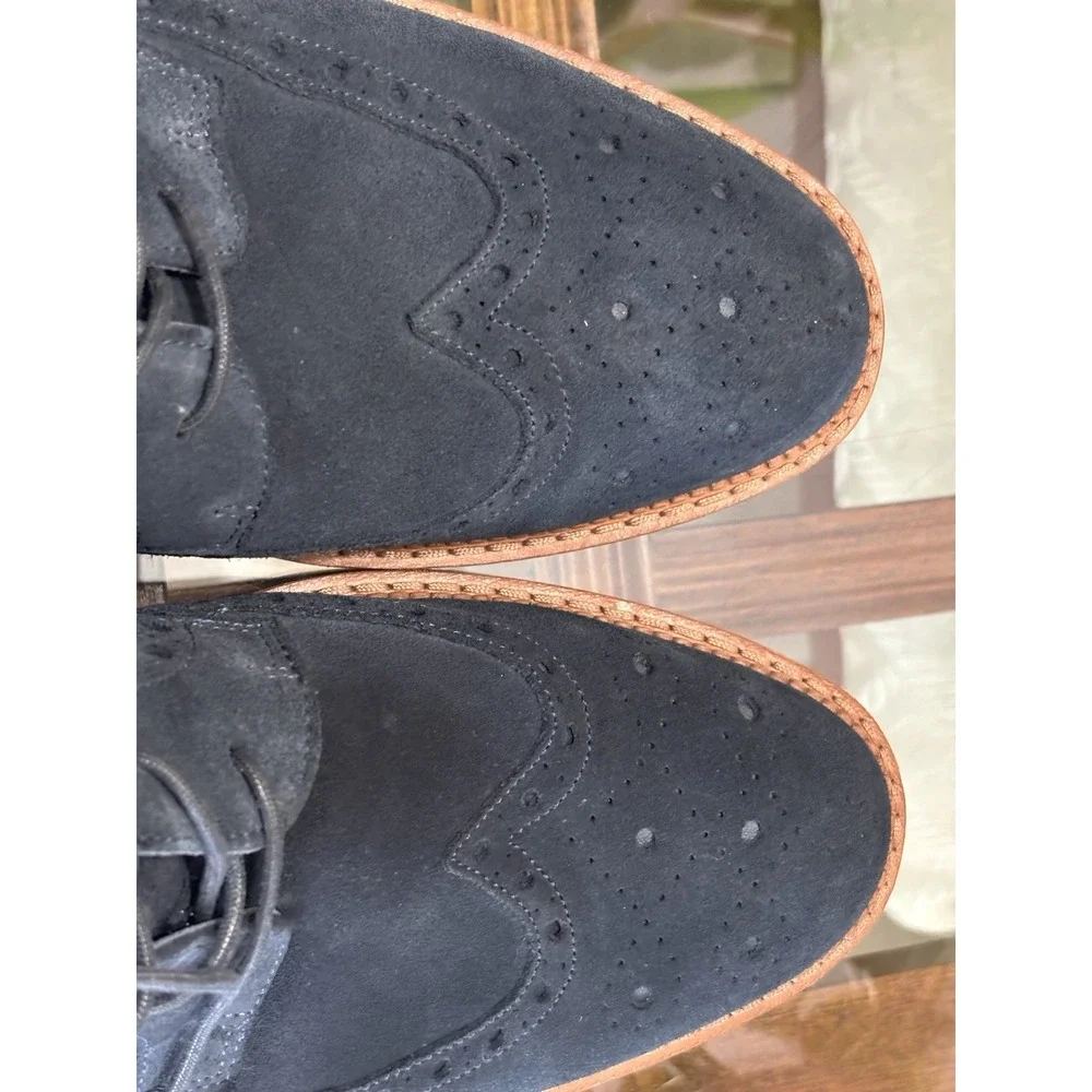 ECCO Men's Suede Wingtip Ankle Boots Black EU 45 US 11-11.5 Brogue